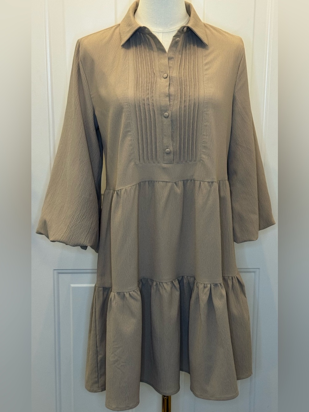 NA-KD Tan Oversized Tiered Peasant Dress Great Staple Dress Multi Occasion